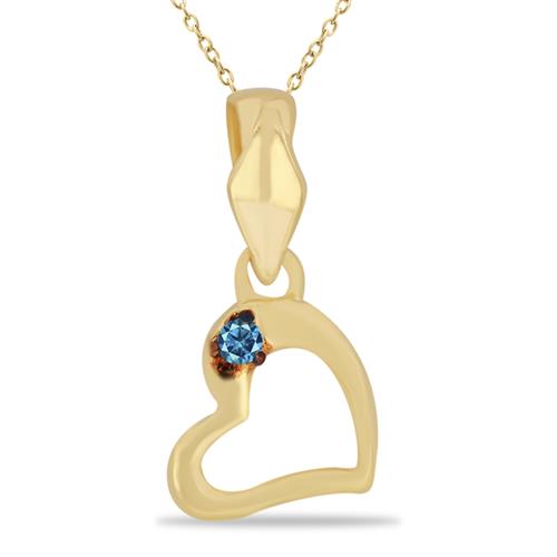 BUY GOLD PLATED HEART DESIGN PENDANT WITH BLUE DIAMOND GEMSTONE 